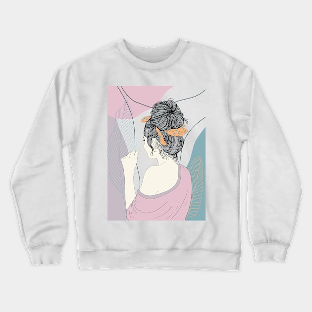 Wall Art Female Hairstyle Illustration, bohemian wall art decor, multicolored background, isolated female hand drawn sketch design Crewneck Sweatshirt by Modern Art